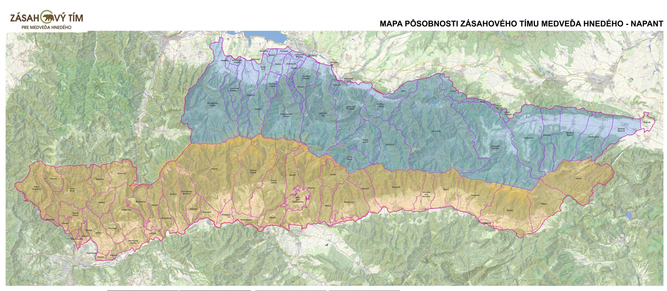 MAPA PÔSOBNOSTI ZÁSAHOVÉHO TÍMU MEDVEĎA HNEDÉHO – NAPANT